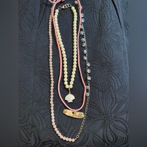 Layering Fashion Necklaces with handmade leather cord faux pearl seashell